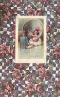 Floral Italian art postcard, girl s: Colombo (fl)