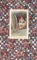 Floral Italian art postcard, girl s: Colombo (fl)