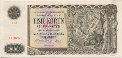 Szlovákia 1940. 1000K T:II- Slovakia 1940. 1000 Korun C:VF Krause 13