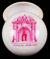 Herendi ékszeres dobozka, "Sopron hűség-kapu" felirattal, jelzett (koronás), hibátlan, d:7...
