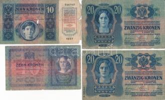 1903. 10K + 1913. 20K I. és II. kiadás + 1914. 50K + 1915. 10K mindegyik román felülbélyegzéssel T:I...