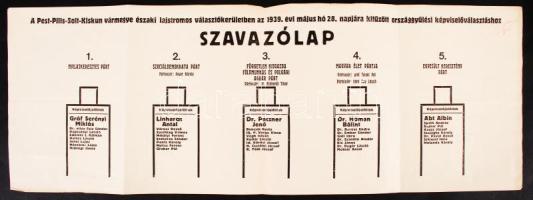 1939 Szavazólap az országgyűlési választásokról