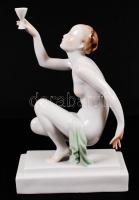 Herendi akt kehellyel, kézzel festett, jelzett, hibátlan, m:22,5 cm