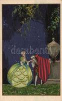 Baroque couple, art postcard, Degami