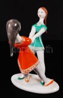 Hollóházi játszó lányok, kézzel festett, jelzett, hibátlan, m:18 cm, h:20 cm /Handpainted Hollóháza ...