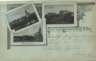 1899 Gänserndorf, Bahnhof, Kirchenplatz / railway station, church, floral