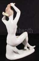 Aquincumi fésülködő akt, kézzel festett, jelzett, hibátlan, m:21 cm