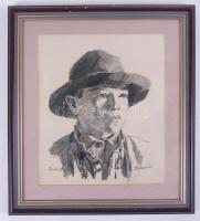 Szmrtnik János (Ladoméri, (1894-1951) : Cserkészfiú. Ceruza, papír, jelzett, üvegezett keretben 30×28 cm