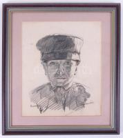 Szmrtnik János (Ladoméri, (1894-1951): Orosz fogoly. Ceruza, papír, jelzett, üvegezett keretben 30×28 cm