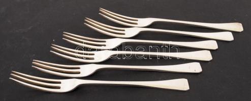 1881 Komplett ezüst süteményes villa és kés készlet, solingeni acél pengével 6 db-os, monogramos. / ...