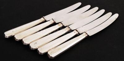 1881 Komplett ezüst süteményes villa és kés készlet, solingeni acél pengével 6 db-os, monogramos. / ...