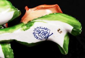 Herendi porcelán leveles rózsa, kézzel festett, mini lepattanássokkal, jelzett, h: 14 cm