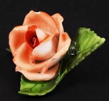 Herendi porcelán rózsa, kézzel festett, mini lepattanássokkal, jelzett, 6x7 cm