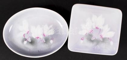 Herendi porcelán tálka és dobozka, hibátlan, jelzett (csak mélynyomás), tálka: 12x9 cm, doboz: 9x9 c...