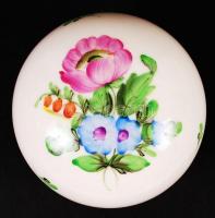 Herendi virágmintás bonbonier, kézzel festett, hibátlan, jelzett, d: 7,5 cm