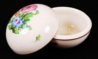 Herendi virágmintás bonbonier, kézzel festett, hibátlan, jelzett, d: 7,5 cm