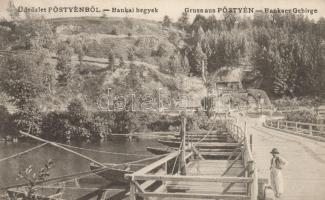 Pöstyén, Bankai hegyek; kiadja Gipsz H. / Banka hill, pontoon bridge