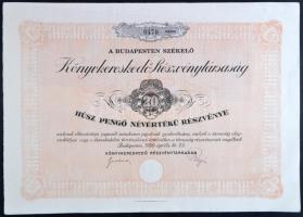 Budapest 1926. "Könyvkereskedő Részvénytársaság" részvénye 20P-ről, szárazpecséttel, szelvényekkel T:I-