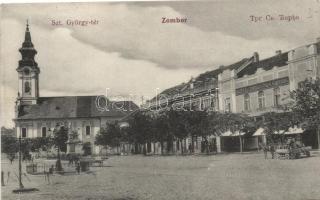 Zombor, Szent György tér, Ráczits és Czurkusits áruháza; Kaufmann Emil kiadása / square, shop