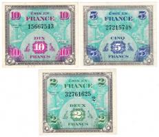 Franciaország/Szövetséges katonai kiadás 1944. 2Fr + 5Fr + 10Fr T:II,II- France/Allied occupation 1944. 2 Francs + 5 Francs + 10 Francs C:XF,VF