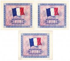 Franciaország/Szövetséges katonai kiadás 1944. 2Fr + 5Fr + 10Fr T:II,II-
France/Allied occupation 19...