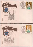 1991 II. János Pál pápa magyarországi látogatása 6 db alkalmi boríték + programfüzet egyházatyák, bíborosok aláírásaival / 1991 Visit of the pope program booklet and special cancelled letters