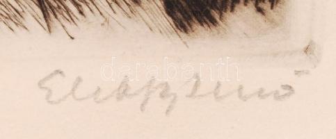 Elekfy Jenő (1895-1968): Önarckép. Rézkarc, papír, jelzett, foltos, dedikált, 19×14 cm