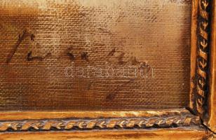 Pirhalla Nándor (1884-?): Kislány a virágcsokornál. Olaj, vászon, jelzett, antik keretben, 80×60 cm