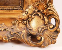 Pirhalla Nándor (1884-?): Kislány a virágcsokornál. Olaj, vászon, jelzett, antik keretben, 80×60 cm