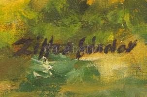 Ziffer jelzéssel: Házsor az erdő végén. Olaj, vászon, jelzett, 50x50 cm