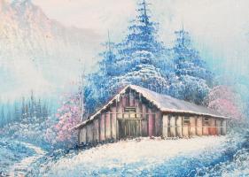 Obrian jelzéssel: Fagyos vidék. Gouache, farost, keretben, 48x59 cm