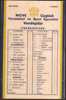 1941 Cegléd, MOVE Ceglédi Társadalmi és Sport Egyesület Vendéglőjének étlapja