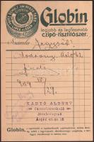 1909 Globin czipő-tisztítószer reklámos fejléces számlája