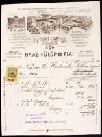 1906 Bp., V. Haas Fülöp és Fiai Szőnyeg- és Butorszövet-Gyárosok reklámos fejléces számlája