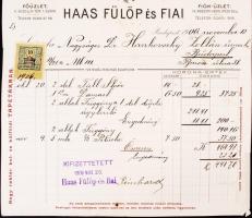 1906 Bp., V. Haas Fülöp és Fiai Szőnyeg- és Butorszövet-Gyárosok reklámos fejléces számlája