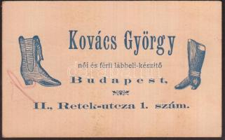 cca 1880 Bp., II. Kovács György női és férfi lábbeli-készítő reklámos fejléces számlája