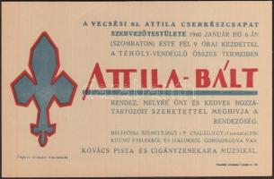 1940 Meghívó a vecsési 83. Attila Cserkészcsapat Attila-Báljára