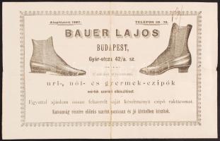 1898 Bp. Bauer Lajos uri-, női- és gyermek-cipő készítő reklámos fejléces számlája