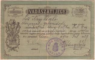 1893 Vadászati jegy, Léván kiállítva /  1893 Hunting ticket issued in Levice