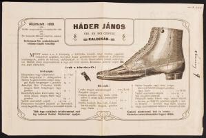 1905 Kalocsa. Háder János uri- és női czipész reklámos fejlécezett számlája