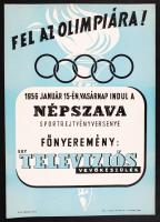 1955 Fel az Olimpiára nyereményjáték televíziós vevőkészülék főnyereménnyel! Plakát / Olympic lottery poster, 26x38 cm