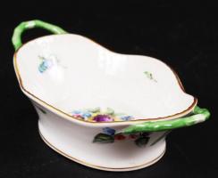 Herendi virágmintás füles porcelán tálka, hibátlan, jelzett, 16x9 cm