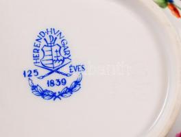 Herendi virágmintás füles porcelán tálka, hibátlan, jelzett, 16x9 cm
