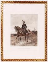 cca 1890 M. K. Honvédtörzstiszt, huszár rézmetszetes képe, üvegezett keretben . Metszette: Woernle / Hussar etching in frame 33x41 cm