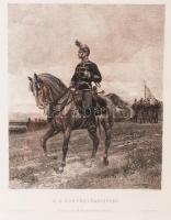 cca 1890 M. K. Honvédtörzstiszt, huszár rézmetszetes képe, üvegezett keretben . Metszette: Woernle /...