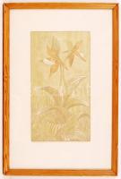 Németh András (1941-): Boldogasszony papucsa. Színezett lino, papír, jelzett, üvegezett keretben, 21...