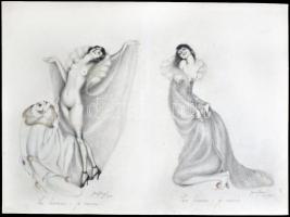 Gaál Margit (1898-?): L'homme:je meurs, La femme:je meurs. Vegyes technika, papír, jelzett, 24×32 cm