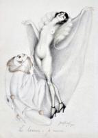 Gaál Margit (1898-?): L'homme:je meurs, La femme:je meurs. Vegyes technika, papír, jelzett, 24×...