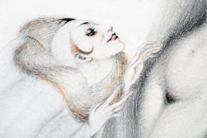 Gaál Margit (1898-?): L'homme:je meurs, La femme:je meurs. Vegyes technika, papír, jelzett, 24×...