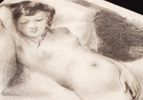 Udvary Pál (1900-1987): Édes álmok. Ceruza, papír, jelzett, 21×32 cm